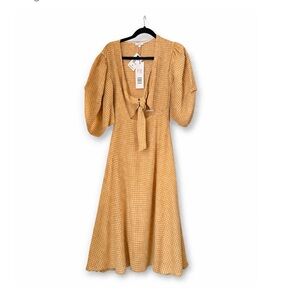 RHODE Ginny tie front cut out plaid cottagecore midi dress sunflower size 2 NWT